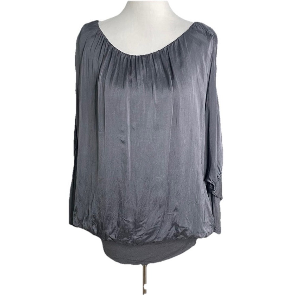 Giusy Gray Silk Blend Gray Batwing Sleeve Top Blouse Lagenlook Coastal  Italy L
